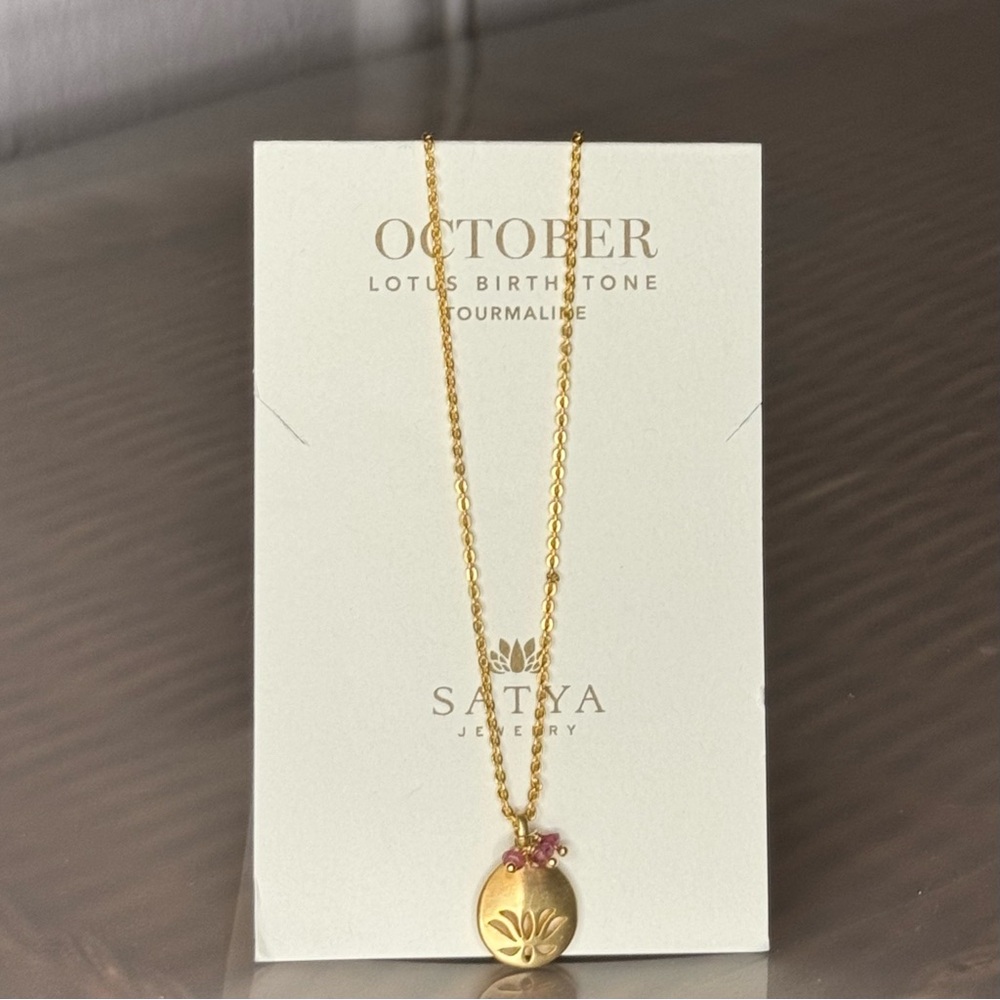 Satya Genuine Semi Precious Birthstone Bead Lotus Pendant Necklace - October